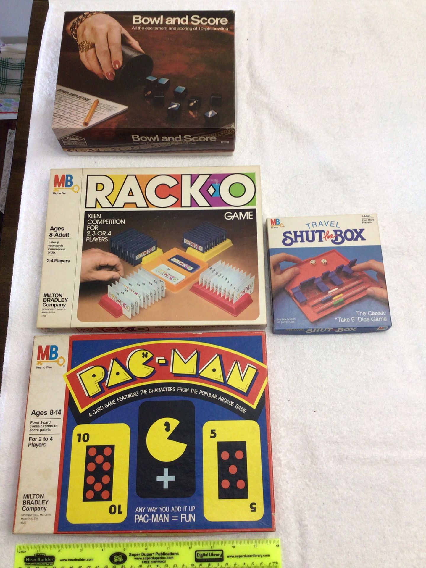 Vintage Milton Bradley Complete Games Rack-O, Bowl and Score w/ Instructions