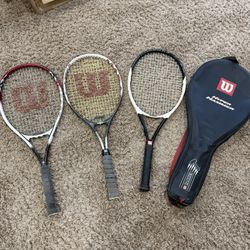 3 Wilson Tennis rackets and a carrying case