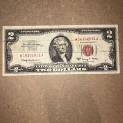 Vintage 1963 red note 2 dollar bill with low serial number