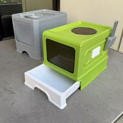 New In Box $25 Each 2 Styles Cat Kitten Pet Litter Box Enter Thru Front Exit From Top With Scooper 