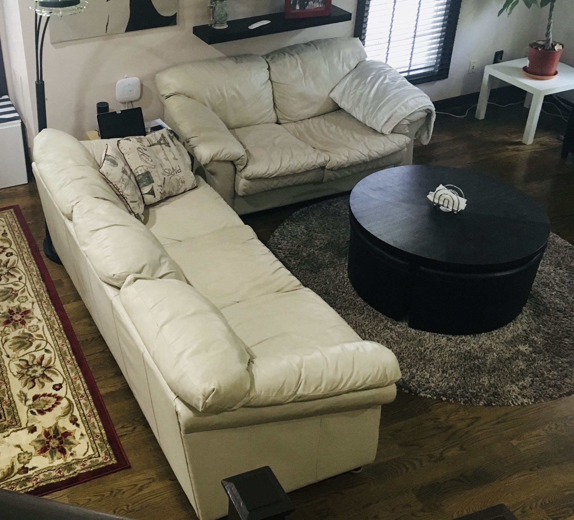 Leather beige couch with loveseat