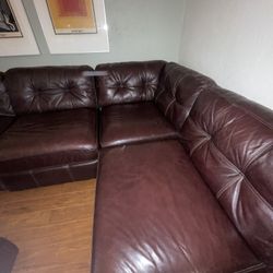 Large Brown Leather Couch w/ Ottoman