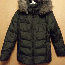 Women's Black Calvin Klein Faux Fur Hooded Puff Coat Sz Sm-$100