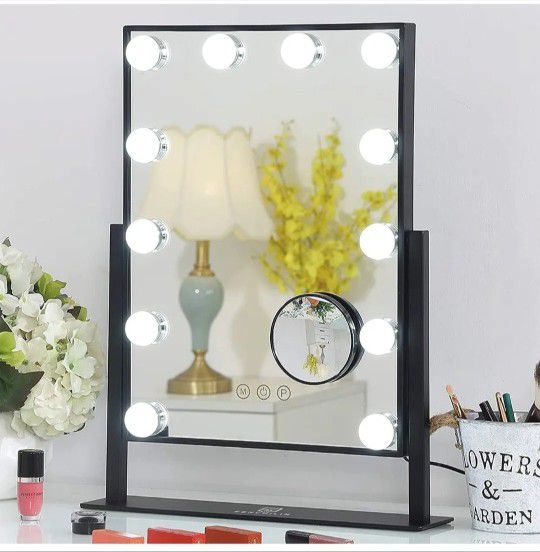 FENCHILIN Hollywood Vanity Makeup Mirror with Lights LED Lighted Tabletop, Black