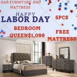 🇺🇸🔴BEDROOM SET 5PCS QUEEN +FREE MATTRESS/ SPECIAL LABOR DAY🇺🇸