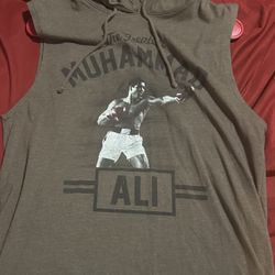 Muhammad Ali Hoodie Mens L (42/44) Brown Graphic Drawsting Sleeveless Tank
