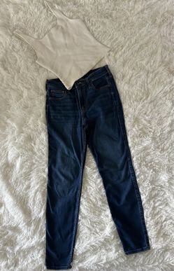 Dark Wash High-Rise Skinny Jeans with white tank top