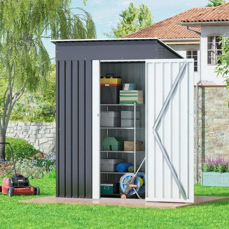 Heavy-duty outdoor Metal Storage Shed 5ft. W x 3 ft. D Gray Outdoor Galvanized Steel Frame, NEW Metal Storage Shed
Brand