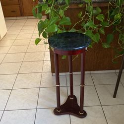 Mahogany And Brass Stand With Marble Too Pedestal