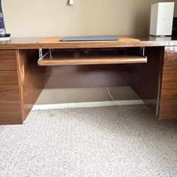 Brown Solidwood Office Table With Glass On Top
