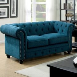 Brand New Dark Teal OR Brown Leather Chesterfield Love Seat 