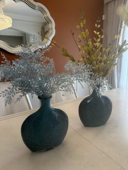 Blue Vase With Artificial Flowers 