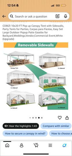 COBIZI 10x20ft White Canopy Tent with 6 Sidewalls