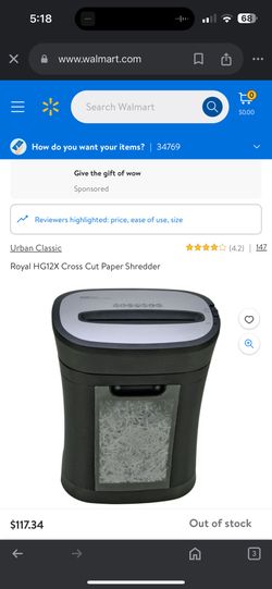 Royal HG12x 12 Sheet Crosscut Shredder/credit Card Shredder