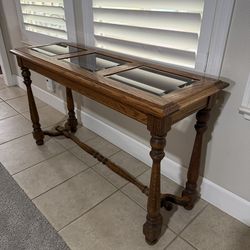 Wooden Entryway Table w/ Glass Inserts – Solid & Classic