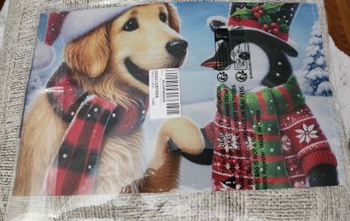 Bliss Yard Welcome Garden Flag Holiday Dog and Penguin Print Fabric Panel 