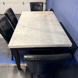 Marble Dining table 4 chairs and bench with storage
