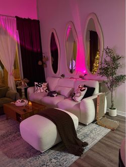 White Bouclé Modular Sofa with Ottoman