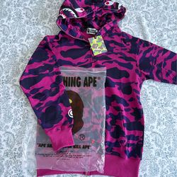 Bape pink camo zip up hoodie
