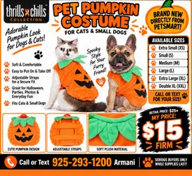🎃🐶🐱 BRAND NEW PUMPKIN COSTUMES FOR CATS & SMALL DOGS – $15!