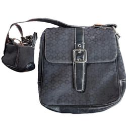 Nine West Leather Black Crossbody Bag with Mini Bag Keychain Y2K