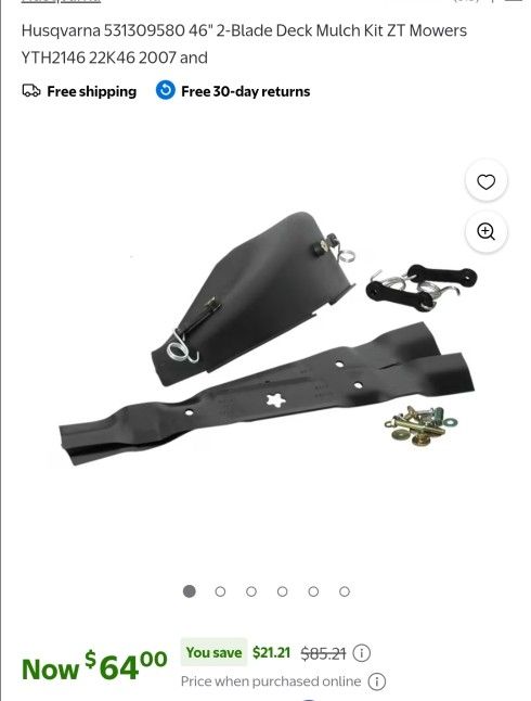 Husqvarna 46" 2-Blade Deck Mulch Kit $30