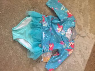 Disney Store Ariel Tutu Swimsuit Rash Guard Top SPF 50 Size 7/8 New With Tags