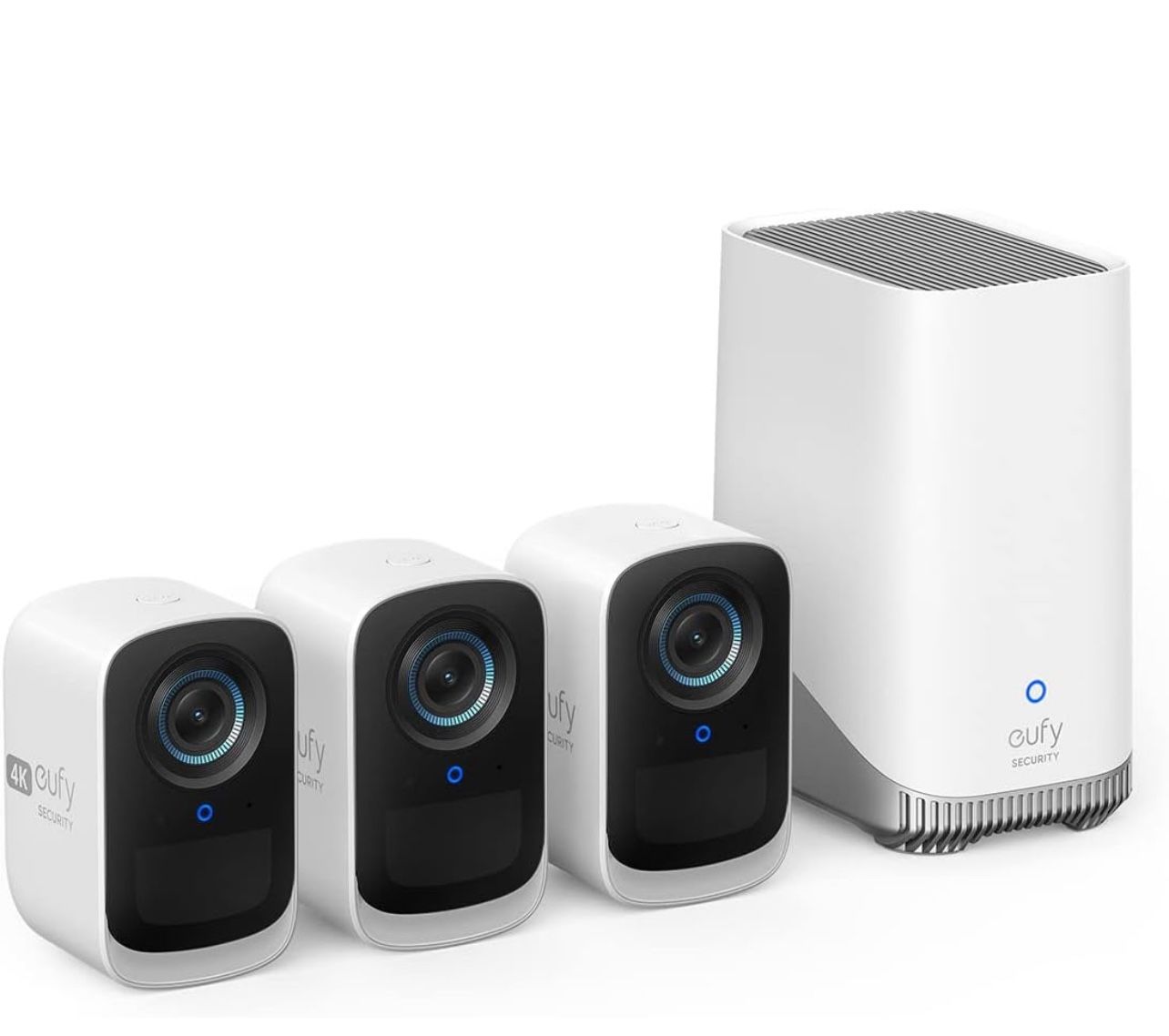 eufy security eufyCam S300(eufyCam 3C)3-Cam Kit, Security Camera Outdoor Wireless, 4K Camera, Expandable Local Storage, Face Recognition AI, Spotlight