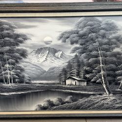 Large Painting Black and white with gray frame