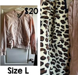 Pink Bomber Jacket with Leopard Lining, Size L