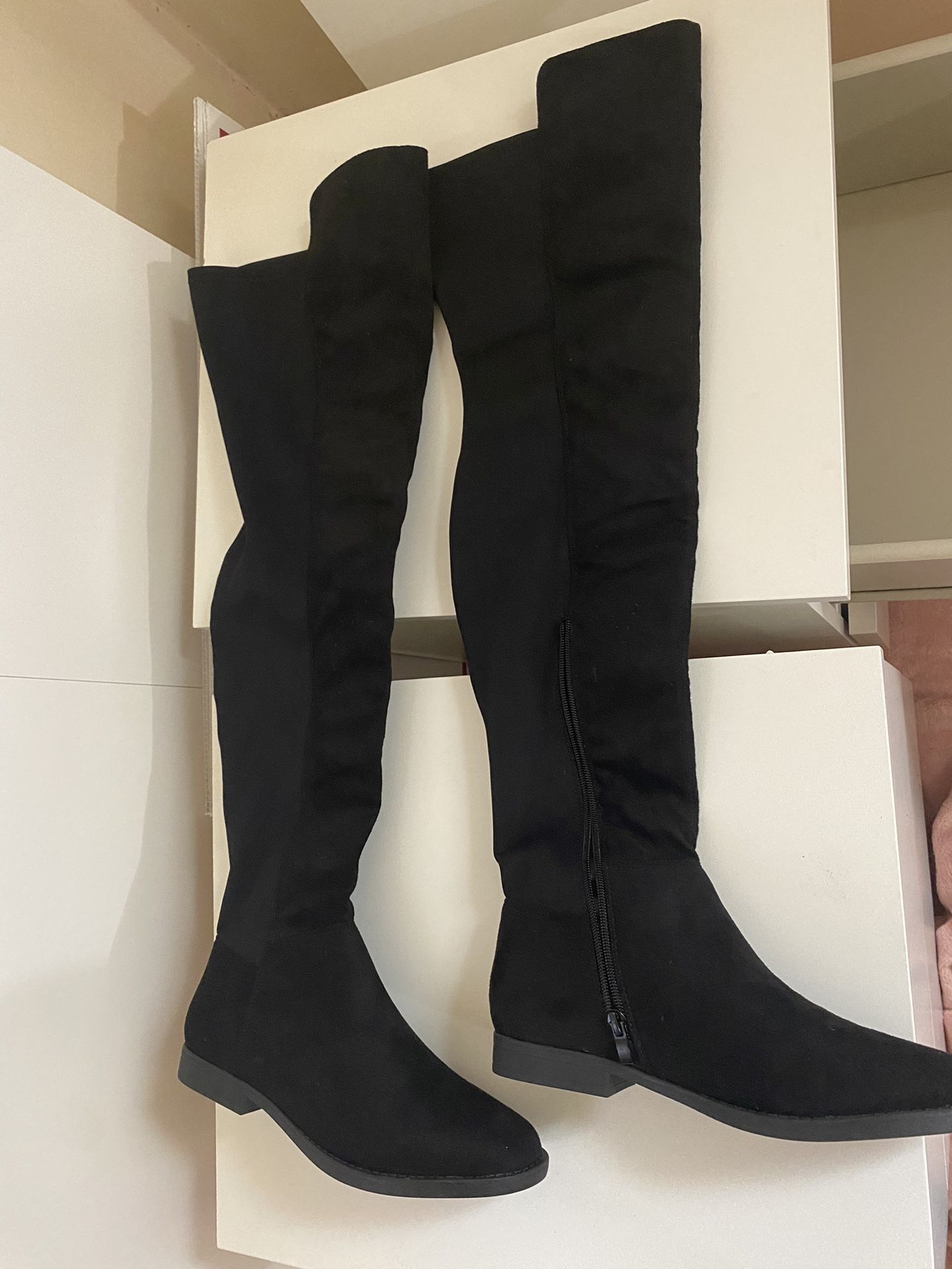 Long Black Suede Boots