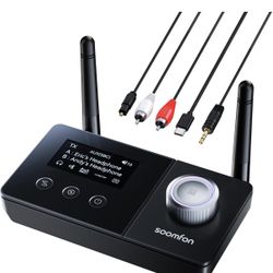 Dual Antenna Bluetooth Transmitter for TV Bluetooth 5.3 Receiver 3-in-1 to 2 Headphones with LCD Display Volume Control Optical AUX RCA for TV Home St