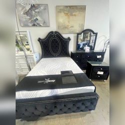 4- Pieces Black Velvet King & Queen Bedroom set