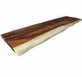 HARDWOOD REFLECTIONS 5 ft. L x 12 in. D Finished Saman Solid Wood Butcher Block Bar Countertop with Live Edge