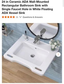 ADA272D 24 in Ceramic ADA Wall-Mounted Rectangular Bathroom Sink with Single Faucet Hole