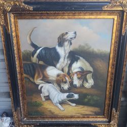 3 Fox Hounds And Terrier Painting