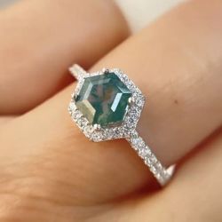 Moss Agate Ring S925 Sz 7