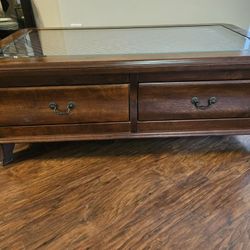 Sofa Table with Glass Top and (2) Storage Drawers