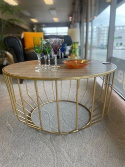 Gold and Faux Snakeskin Coffee Table (One Available)
