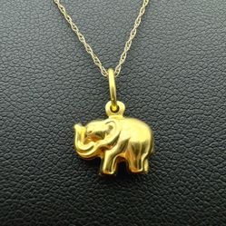14k solid yellow gold Elephant charm pendant & 10k yellow gold 18” chain