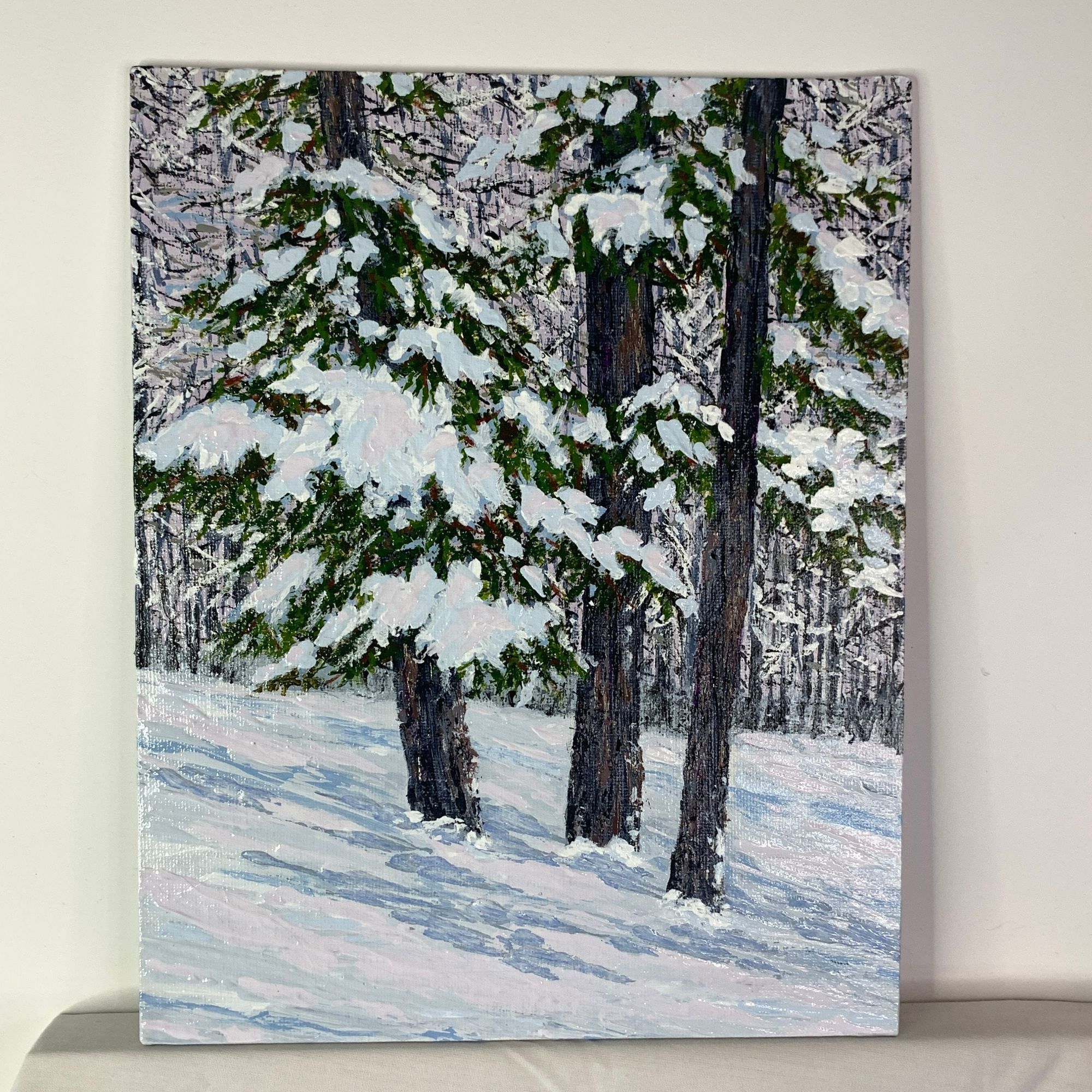Winter Theme "Snowy Day" - Acrylic on Canvas Panel Painting in Size 8" x 10" By Deb Bossert Artworks