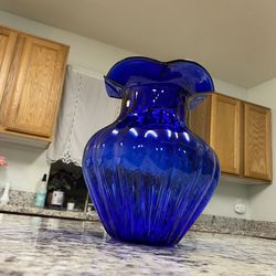 Cobalt Blue Glass Vase with “Ruffled” or “Scalloped” Edge