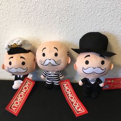  New Monopoly Man Plush Set of 3, 6” inch, Toy Factory, Big Head,Chibi