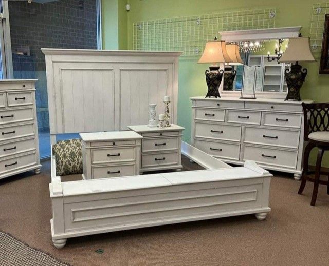 Whitewash Bedroom Set Queen or King Bed Dresser Nightstand Mirror Chest Options 1761 in stok