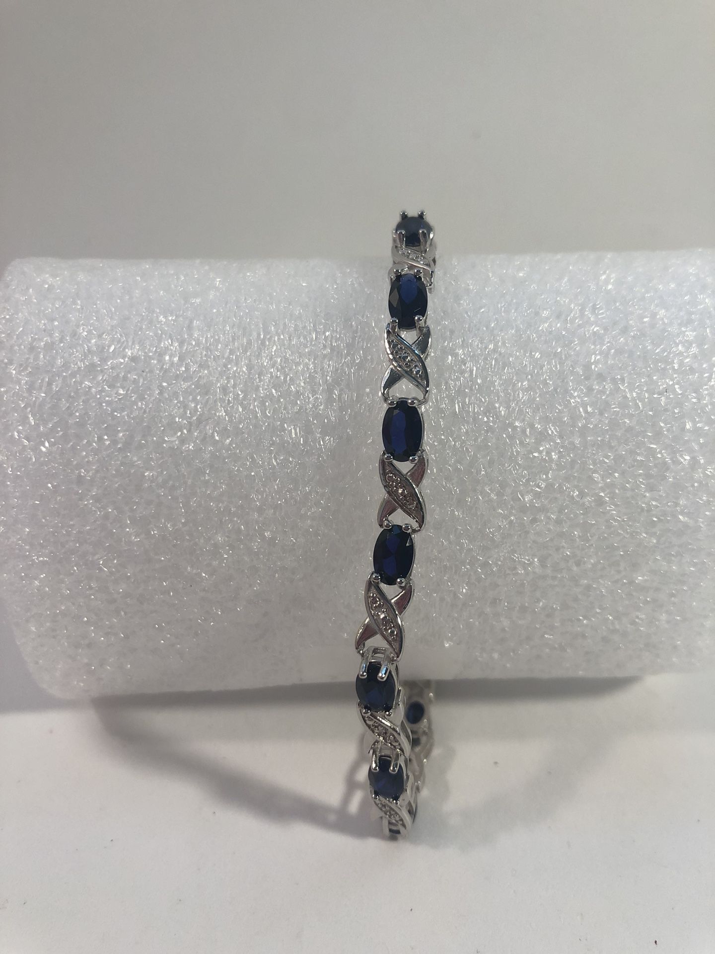 New 12 Ct Lab Grown Sapphire Sterling Silver Bracelet