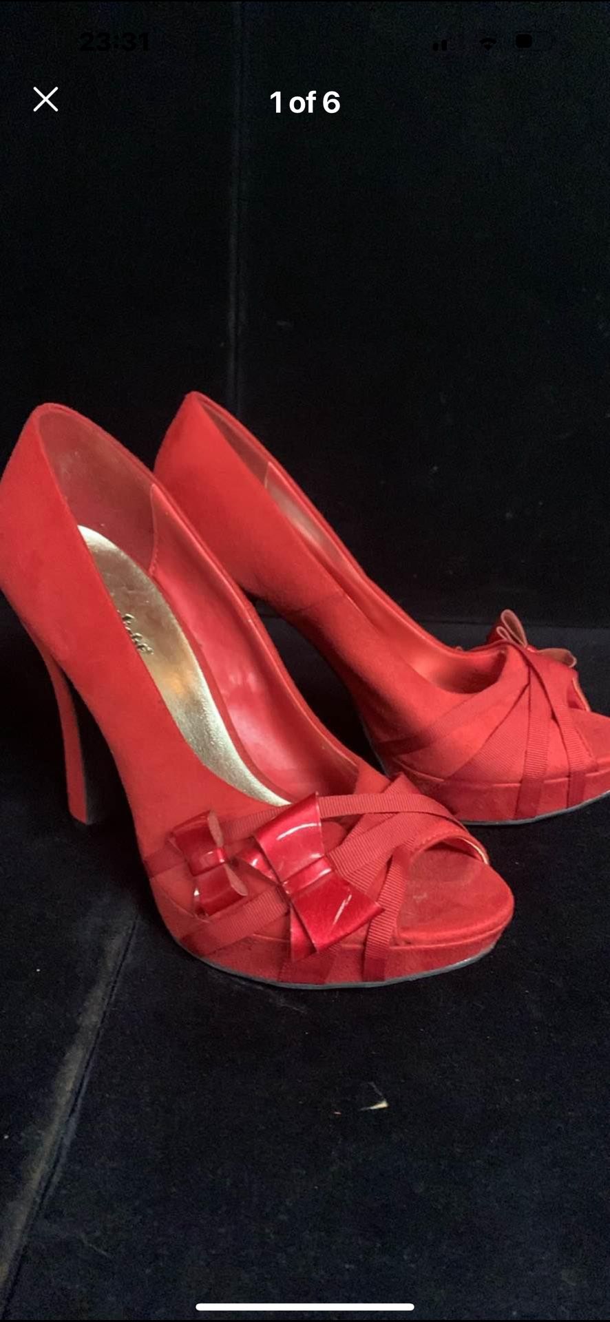 Pin Up Ruby Red Peep Toe Pumps 9
