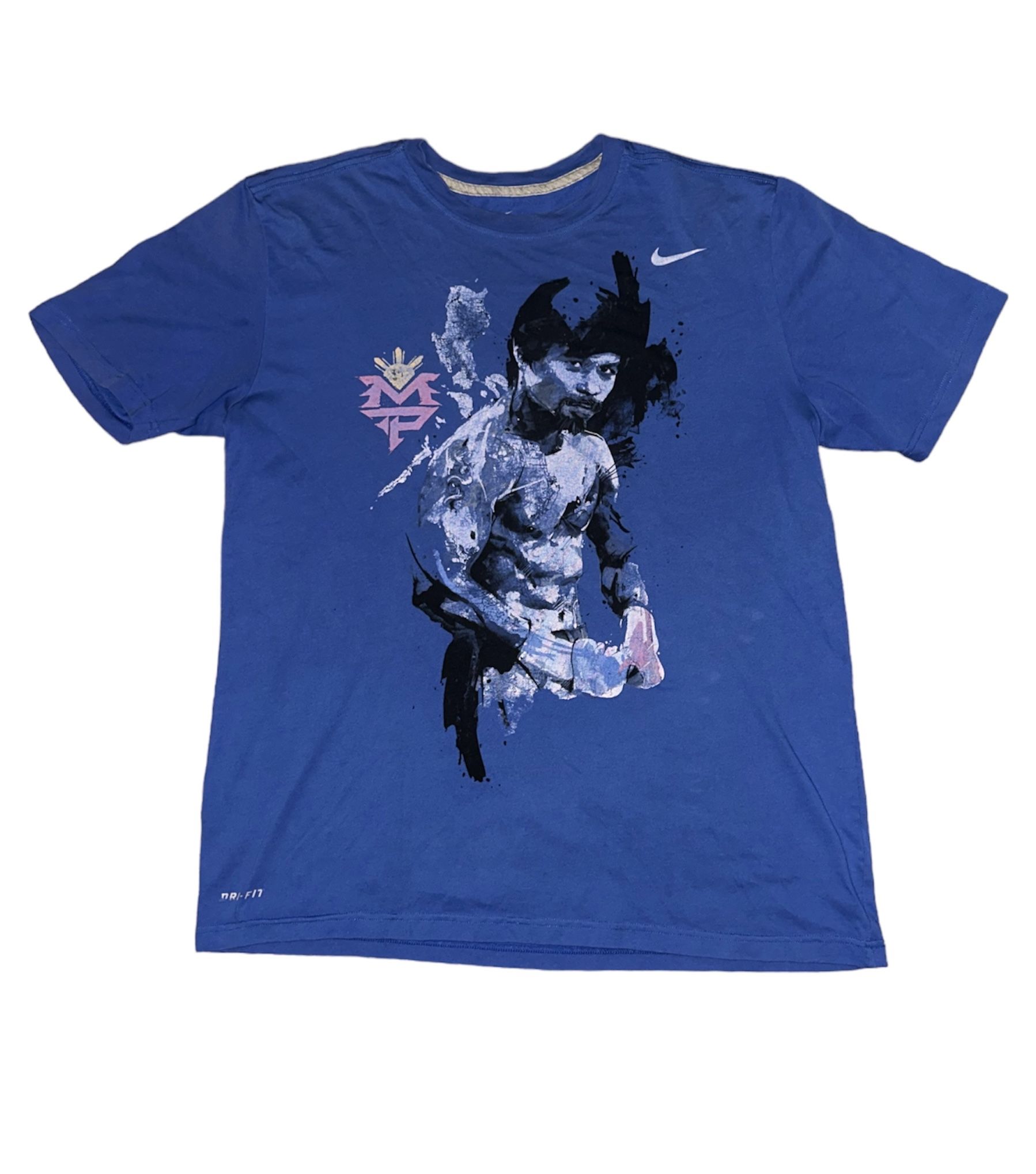 Nike Manny Pacquiao Blue Pro Boxer Full Body Graphic T-shirt Size Medium