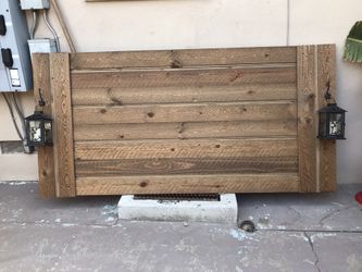 Beautiful wooden King size headboard with lanterns