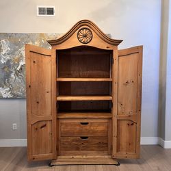 87” Tall Solid Wood Arched Armoire Wardrobe Closet Storage Cabinet w/ 3 Shelves & 2 Drawers- Black Hardware
