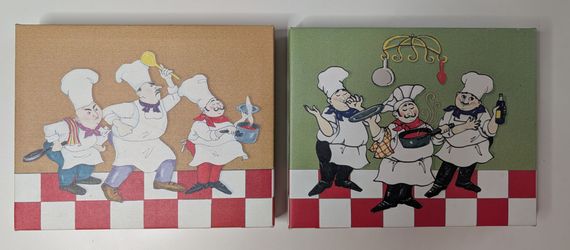 Cooks motive arts. 
2 acrylic prints on canvas .
10" x 8"
Great condition. Like new.